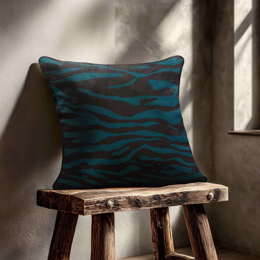 Zebra Print | Sustainable Velvet Cushion - Teal 40 x 40 cm Piped by Izabela Peters
