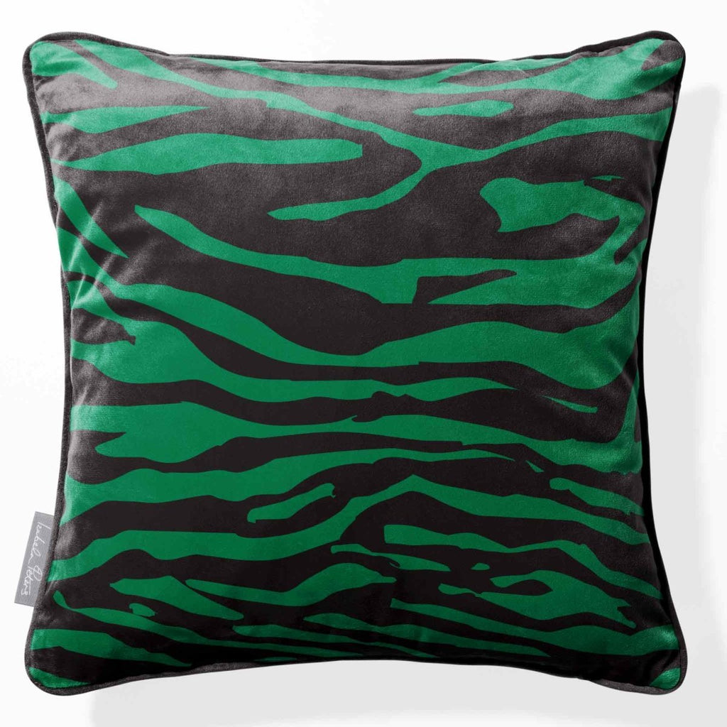 Zebra Print | Sustainable Velvet Cushion - Emerald Green 40 x 40 cm Piped by Izabela Peters