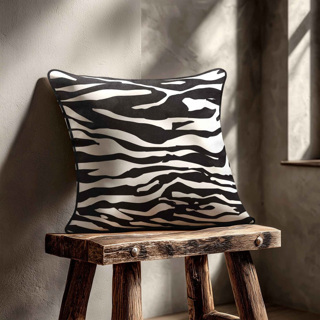 Zebra Print | Sustainable Velvet Cushion - Black & White 40 x 40 cm Piped by Izabela Peters
