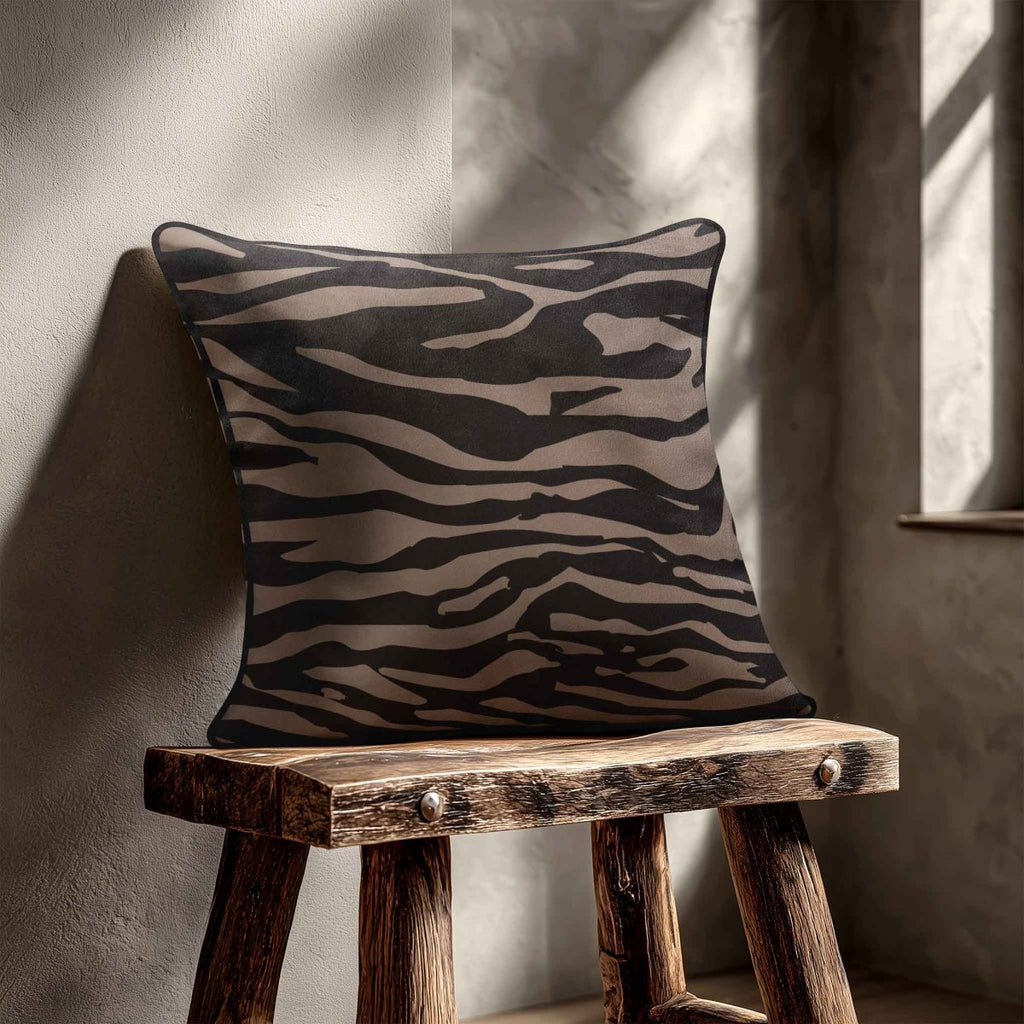 Zebra Print | Sustainable Velvet Cushion - Dovedale Stone 40 x 40 cm Piped by Izabela Peters