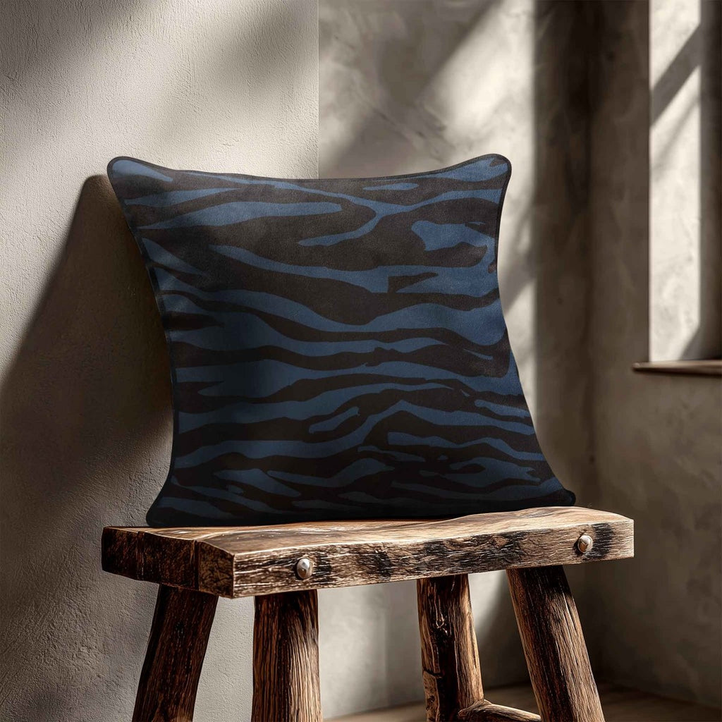 Zebra Print | Sustainable Velvet Cushion - Petrol Blue 40 x 40 cm Piped by Izabela Peters