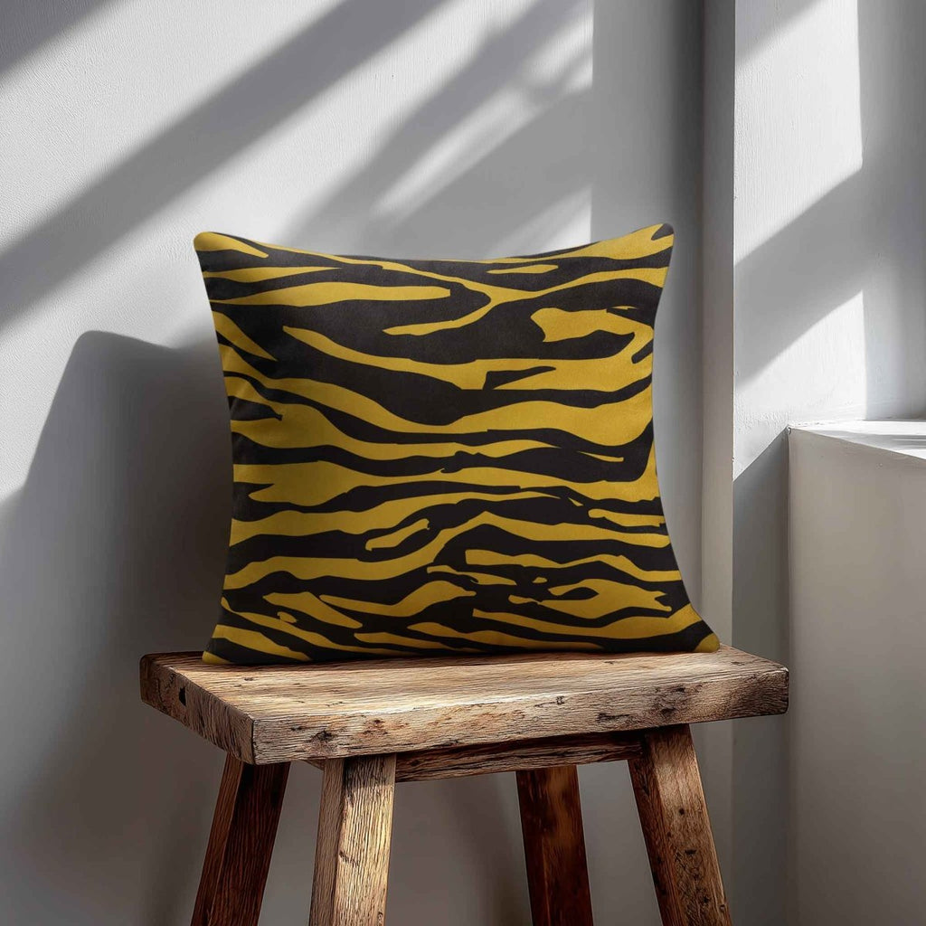Zebra Print | Sustainable Velvet Cushion - Mustard Ochre 40 x 40 cm Standard by Izabela Peters