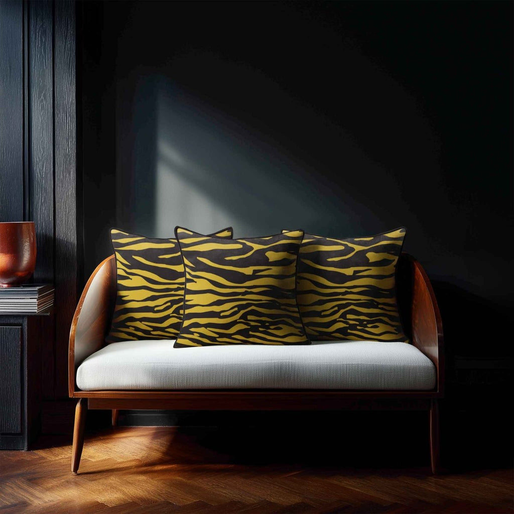 Zebra Print | Sustainable Velvet Cushion - Mustard Ochre 40 x 40 cm Piped by Izabela Peters