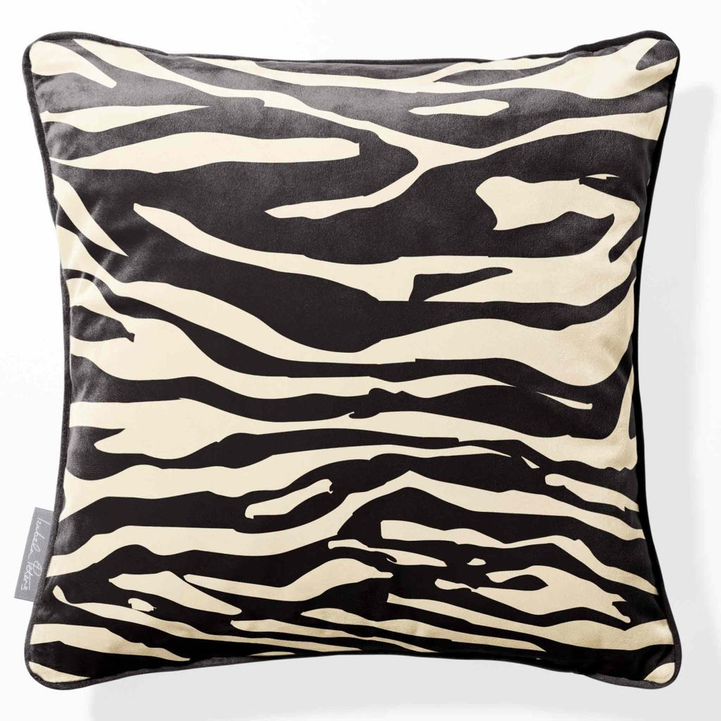 Zebra Print | Sustainable Velvet Cushion - Cream 40 x 40 cm Piped by Izabela Peters