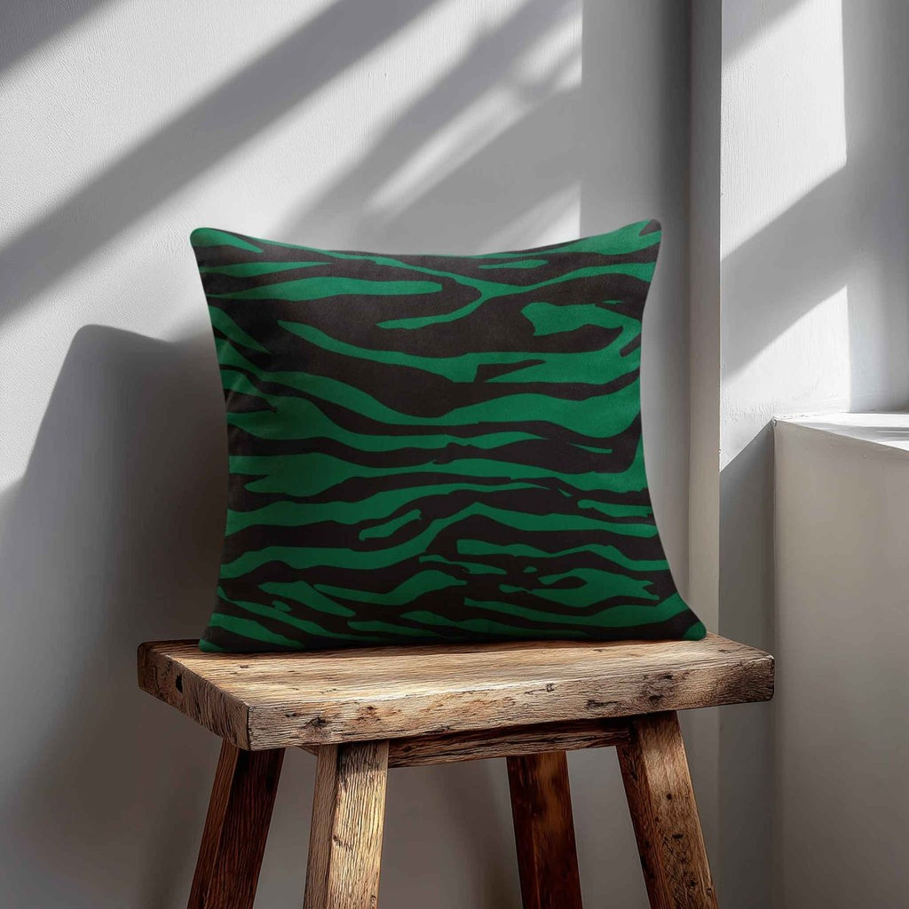 Zebra Print | Sustainable Velvet Cushion - Emerald Green 40 x 40 cm Standard by Izabela Peters