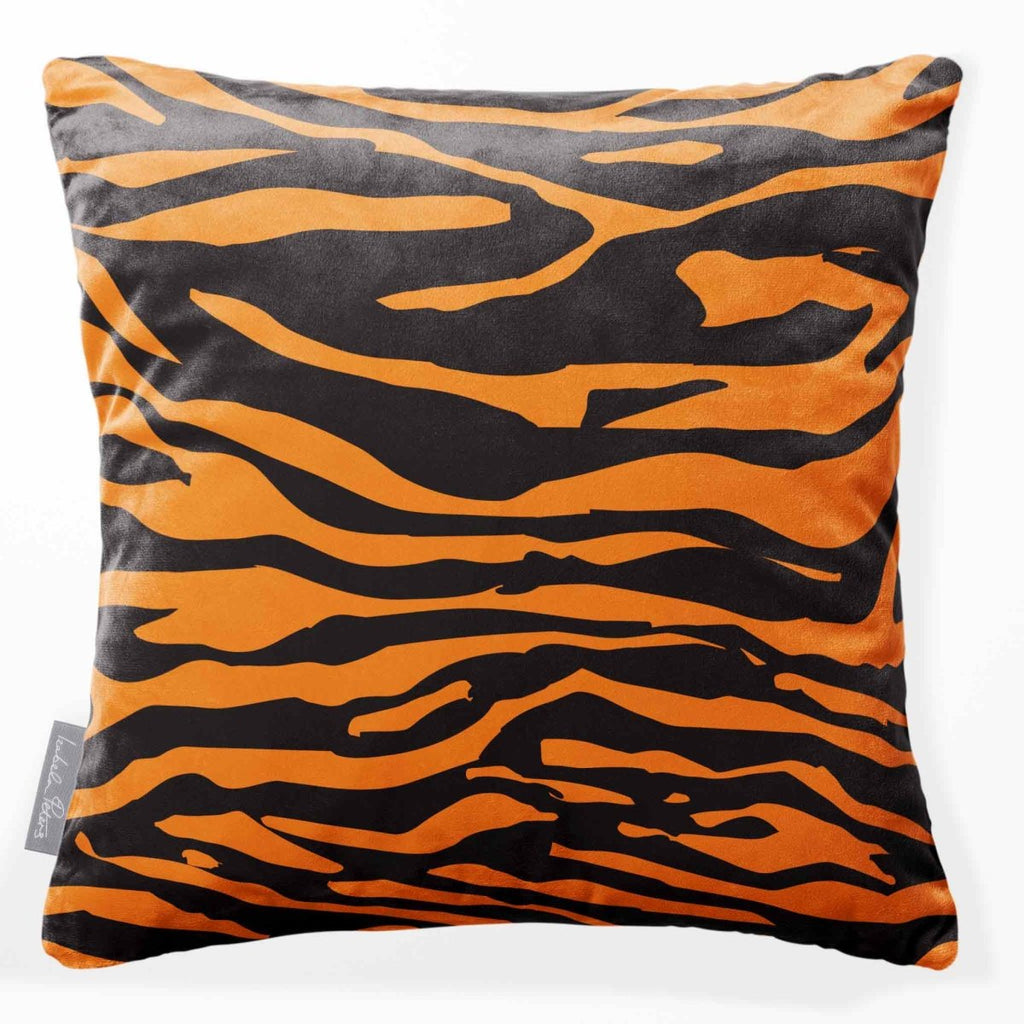 Zebra Print | Sustainable Velvet Cushion - Orange 40 x 40 cm Standard by Izabela Peters