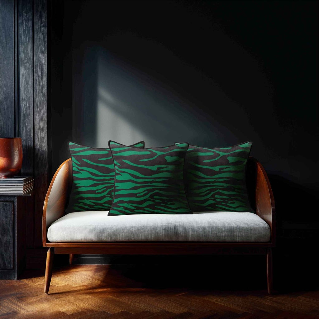 Zebra Print | Sustainable Velvet Cushion - Emerald Green 40 x 40 cm Piped by Izabela Peters