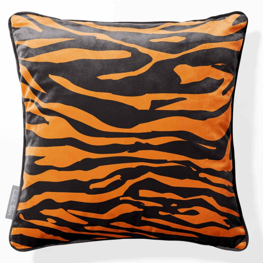Zebra Print | Sustainable Velvet Cushion - Orange 40 x 40 cm Piped by Izabela Peters