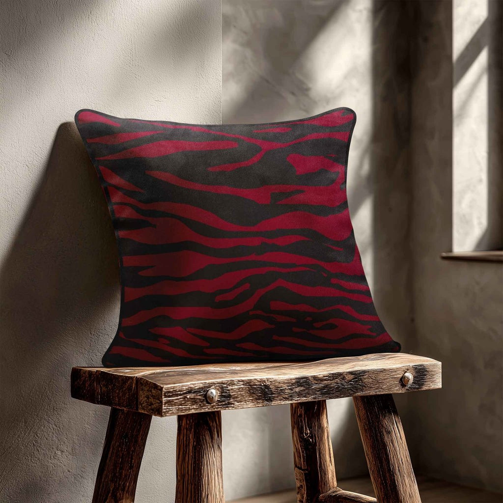 Zebra Print | Sustainable Velvet Cushion - Raspberry Red 40 x 40 cm Piped by Izabela Peters