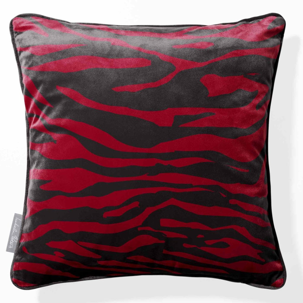 Zebra Print | Sustainable Velvet Cushion - Raspberry Red 40 x 40 cm Piped by Izabela Peters