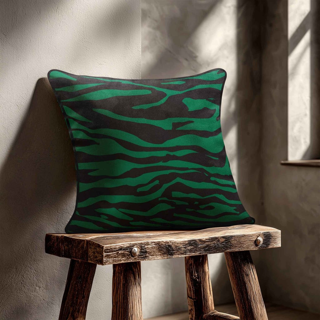 Zebra Print | Sustainable Velvet Cushion - Emerald Green 40 x 40 cm Piped by Izabela Peters