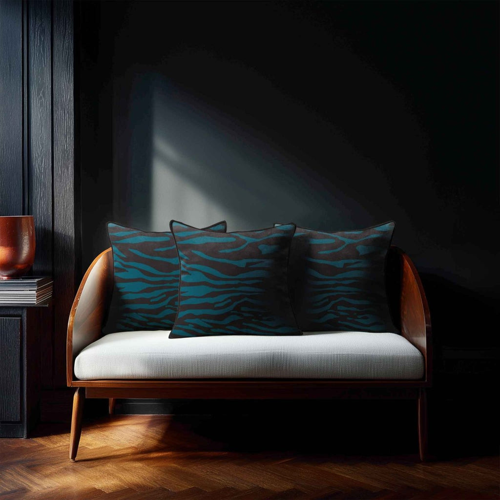 Zebra Print | Sustainable Velvet Cushion - Teal 40 x 40 cm Piped by Izabela Peters