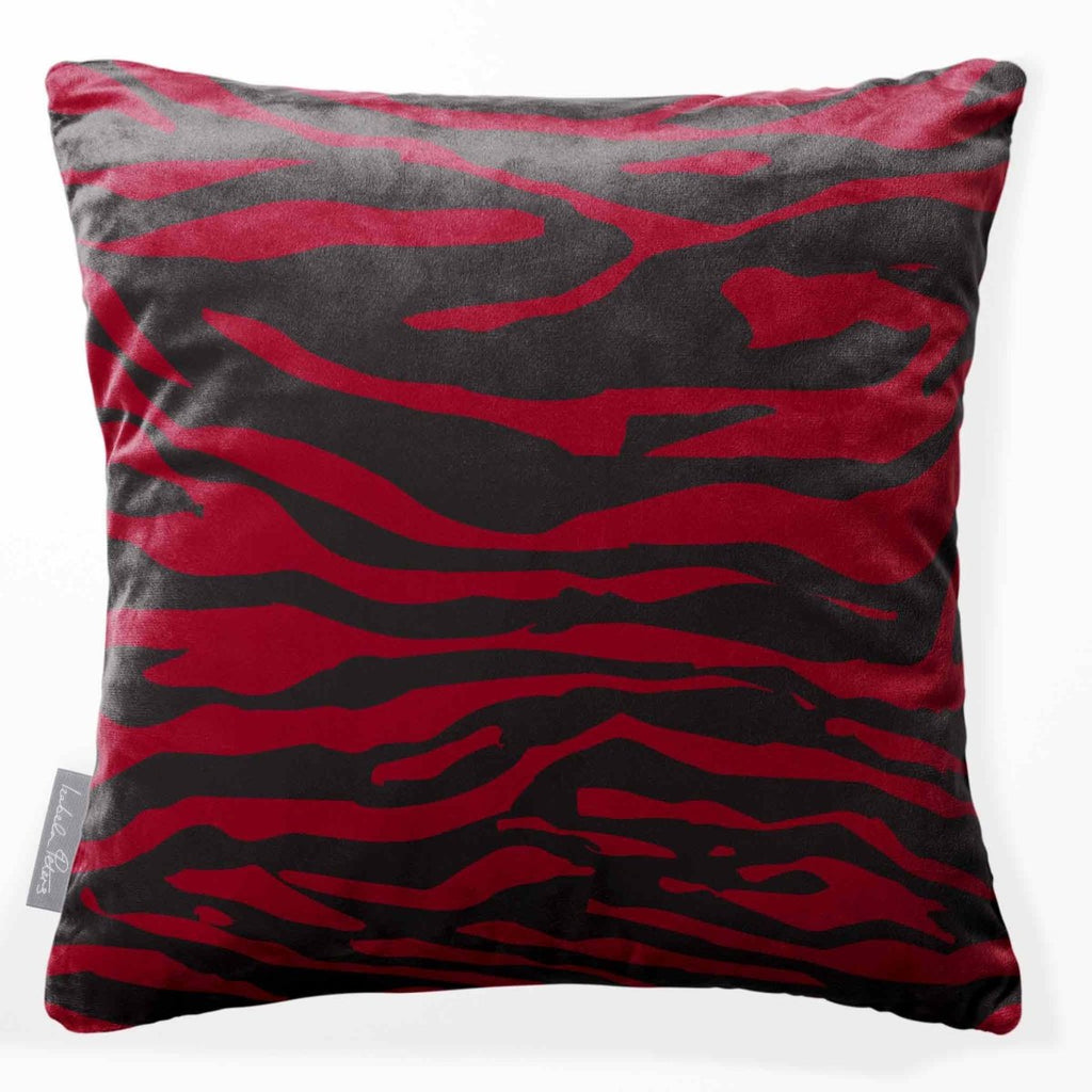 Zebra Print | Sustainable Velvet Cushion - Raspberry Red 40 x 40 cm Standard by Izabela Peters
