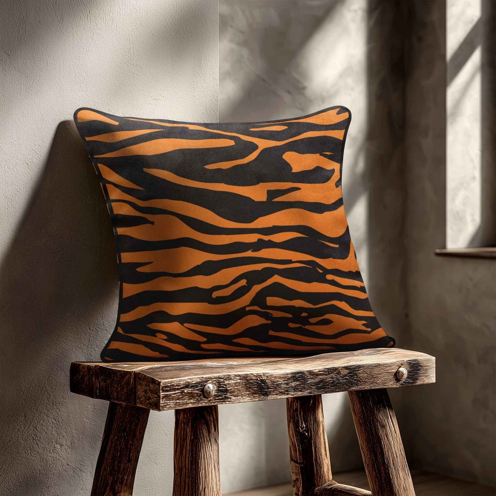 Zebra Print | Sustainable Velvet Cushion - Orange 40 x 40 cm Piped by Izabela Peters