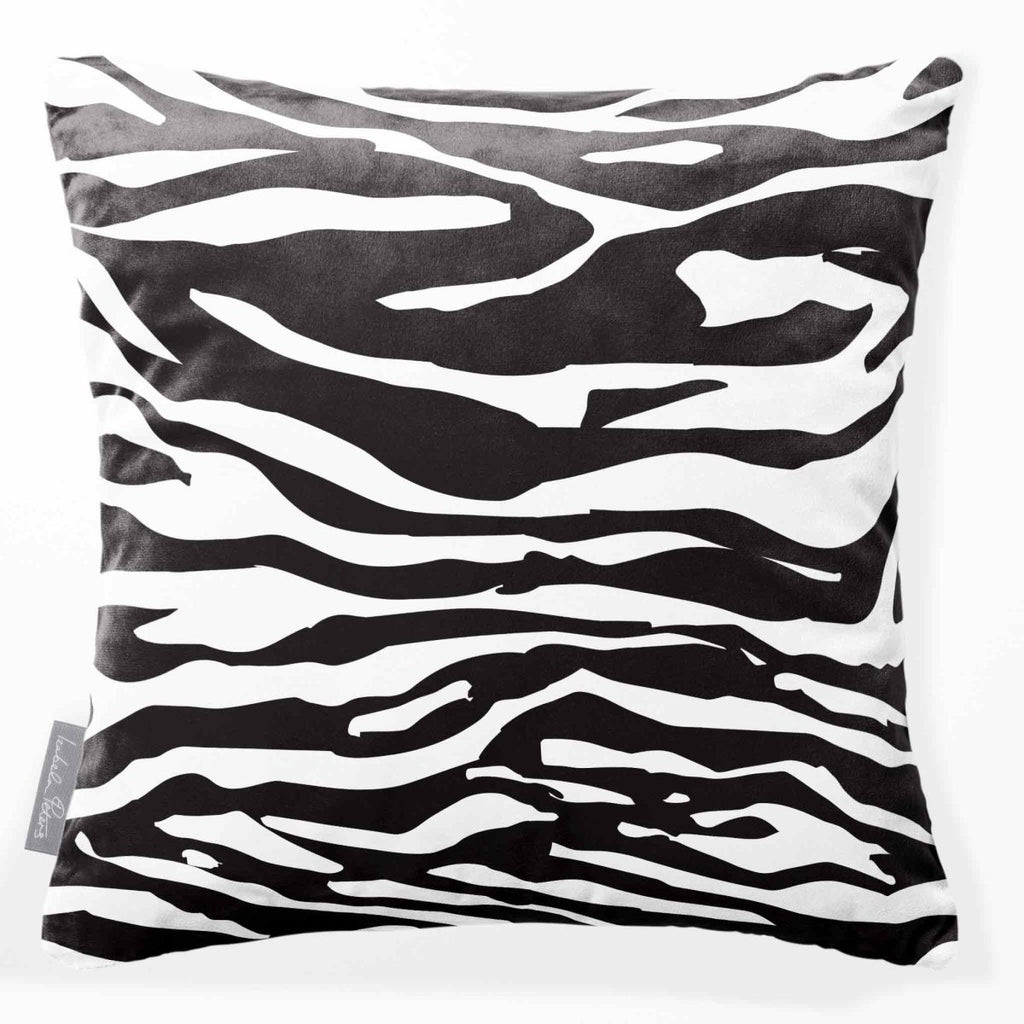 Zebra Print | Sustainable Velvet Cushion - Black & White 40 x 40 cm Standard by Izabela Peters