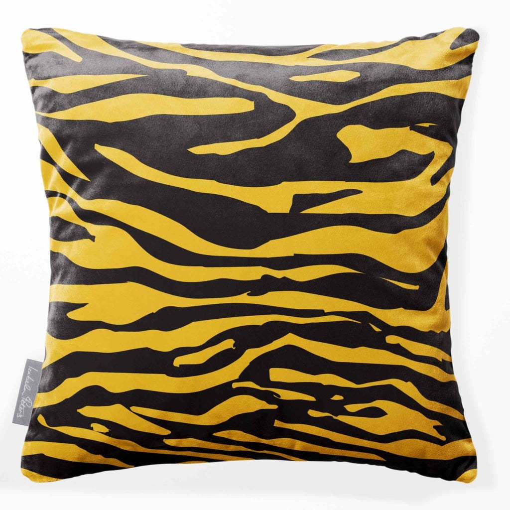 Zebra Print | Sustainable Velvet Cushion - Mustard Ochre 40 x 40 cm Standard by Izabela Peters