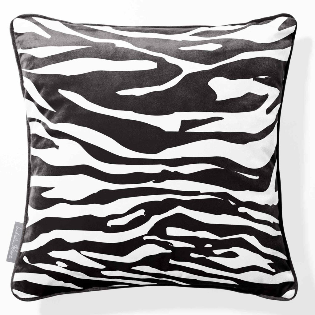 Zebra Print | Sustainable Velvet Cushion - Black & White 40 x 40 cm Piped by Izabela Peters
