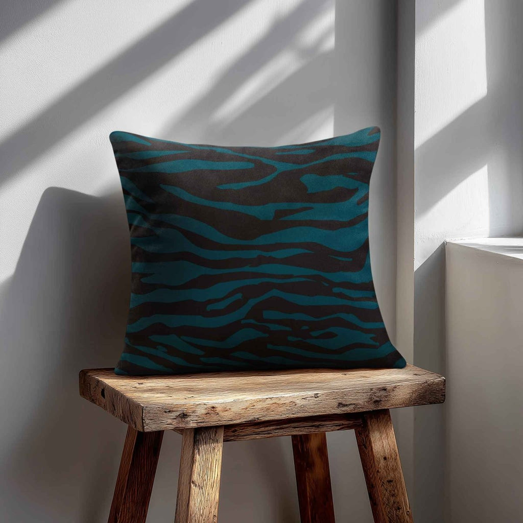 Zebra Print | Sustainable Velvet Cushion - Teal 40 x 40 cm Standard by Izabela Peters