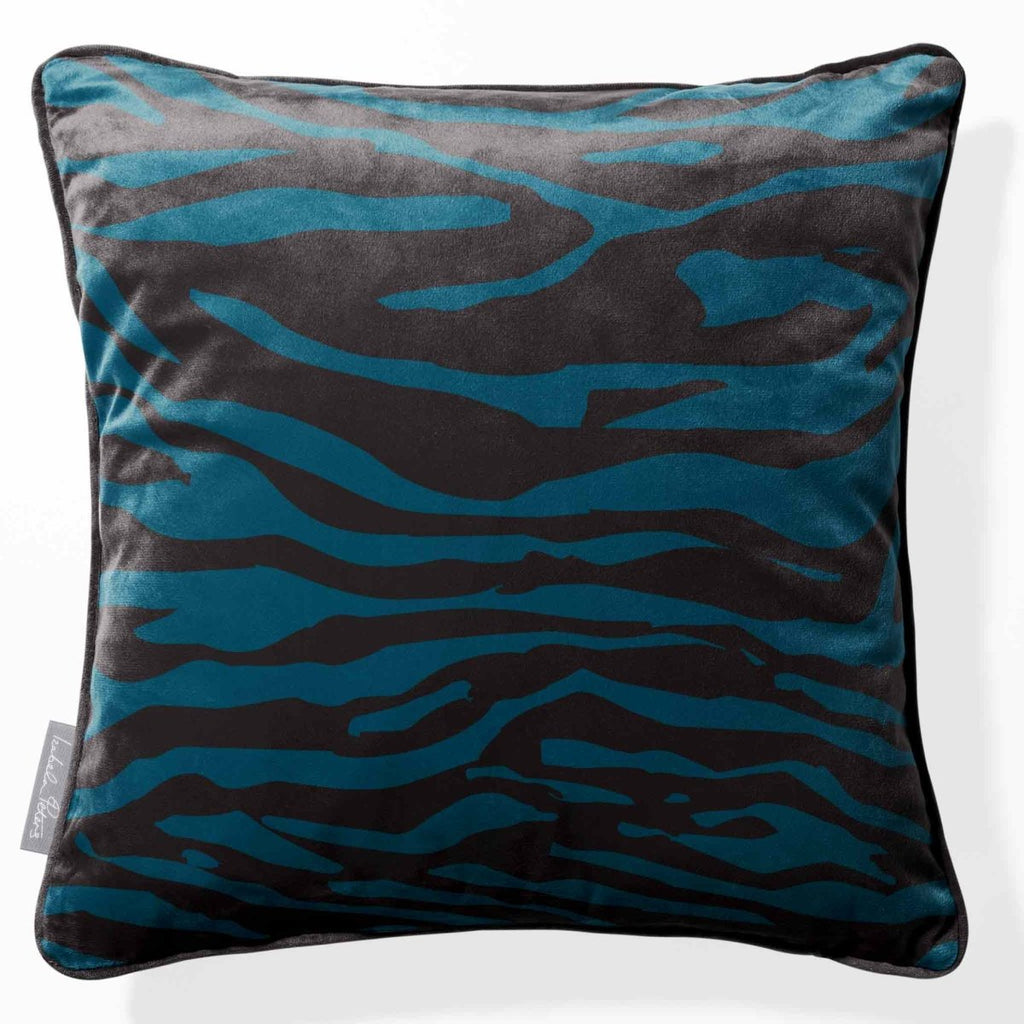 Zebra Print | Sustainable Velvet Cushion - Teal 40 x 40 cm Piped by Izabela Peters