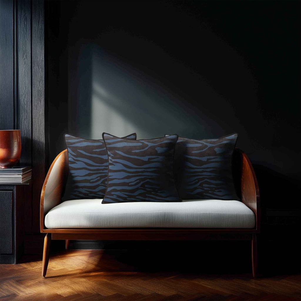 Zebra Print | Sustainable Velvet Cushion - Petrol Blue 40 x 40 cm Piped by Izabela Peters
