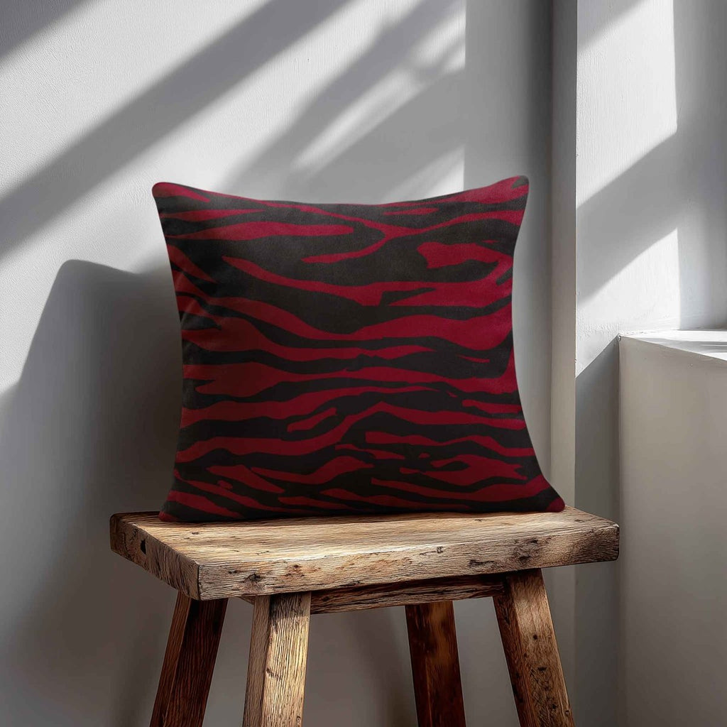 Zebra Print | Sustainable Velvet Cushion - Raspberry Red 40 x 40 cm Standard by Izabela Peters