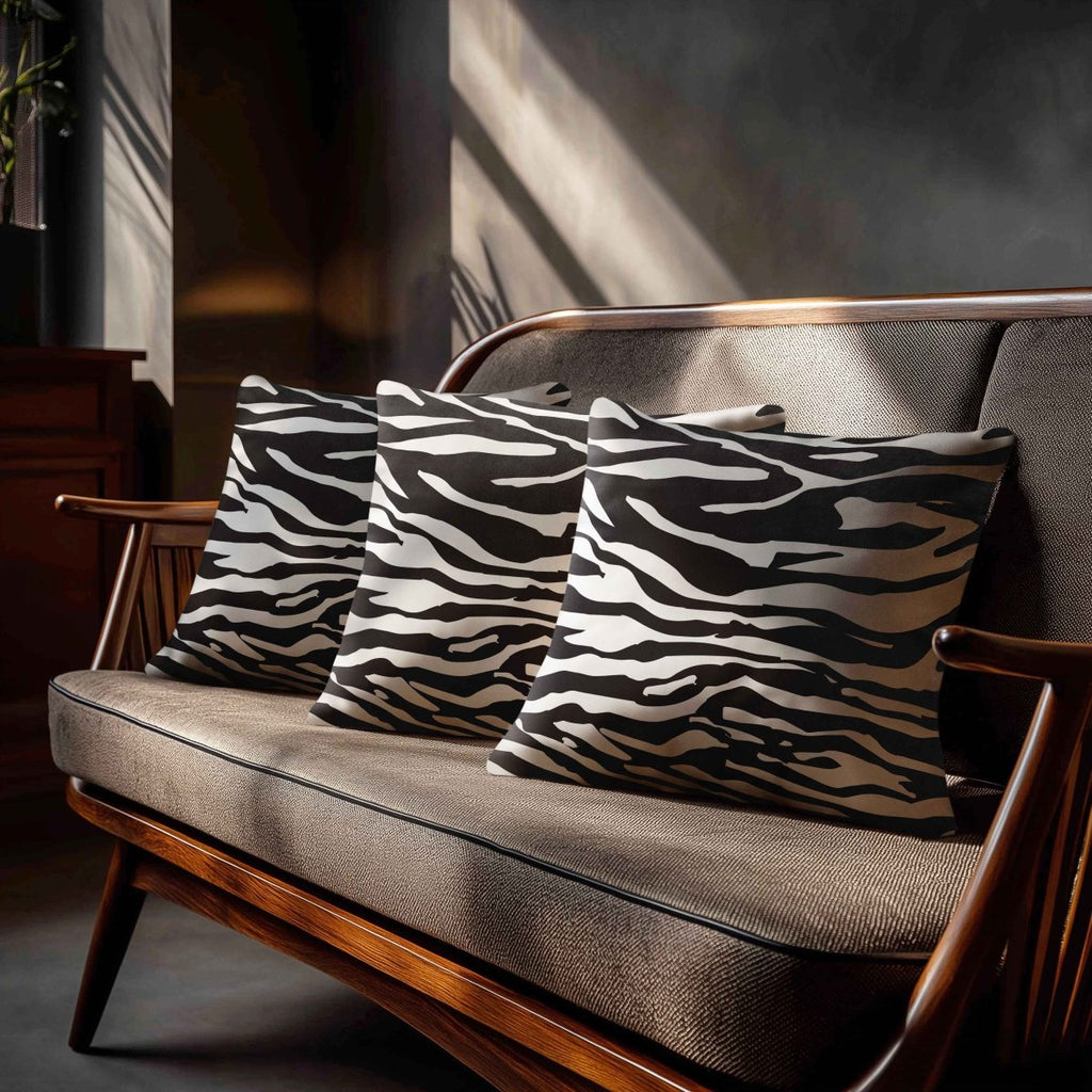 Zebra Print | Sustainable Velvet Cushion - Black & White 40 x 40 cm Standard by Izabela Peters
