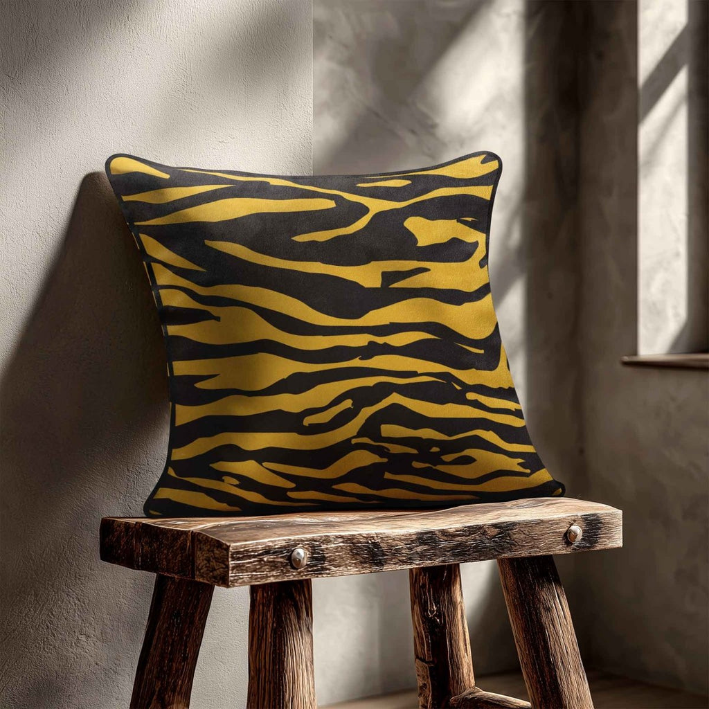 Zebra Print | Sustainable Velvet Cushion - Mustard Ochre 40 x 40 cm Piped by Izabela Peters