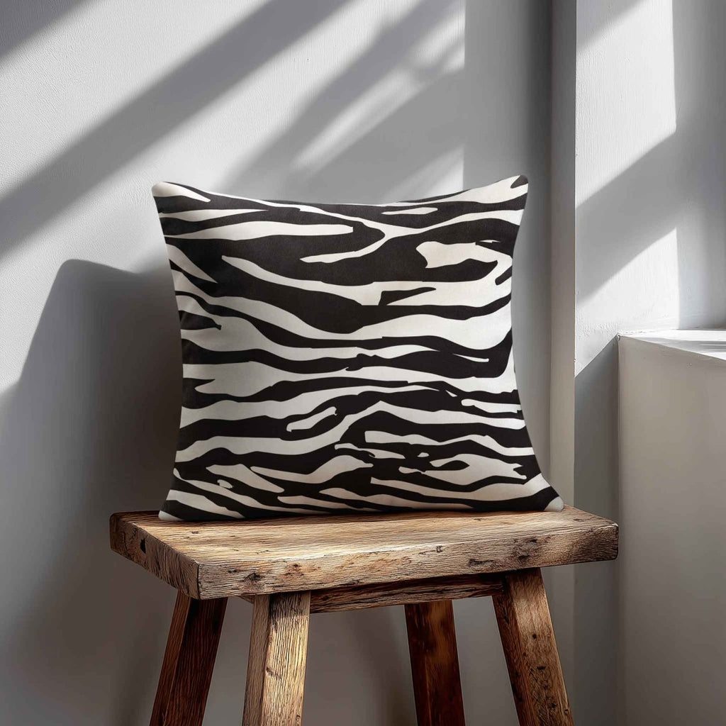 Zebra Print | Sustainable Velvet Cushion - Black & White 40 x 40 cm Standard by Izabela Peters
