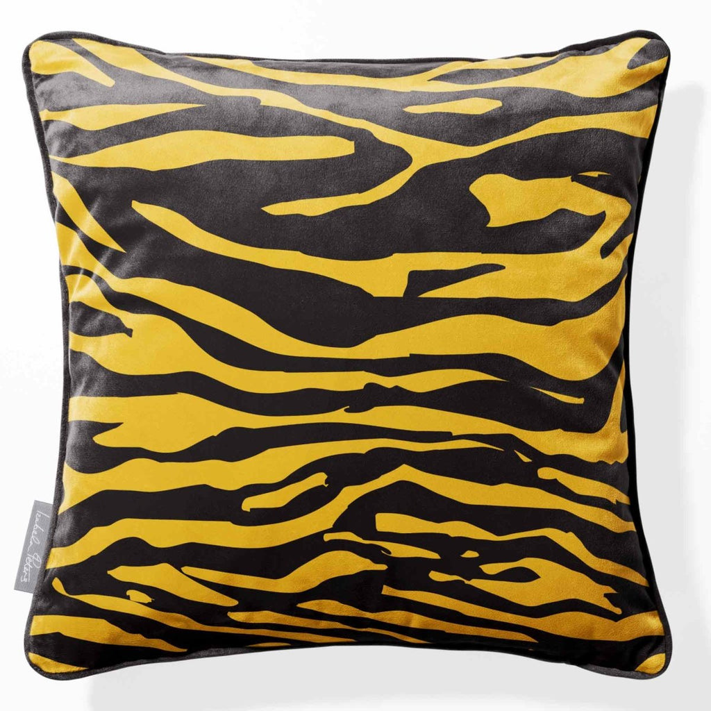 Zebra Print | Sustainable Velvet Cushion - Mustard Ochre 40 x 40 cm Piped by Izabela Peters