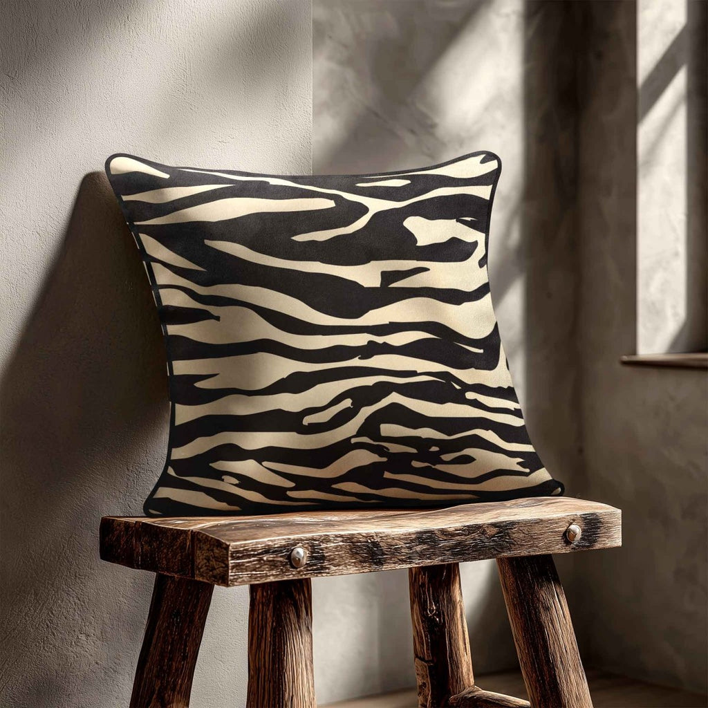 Zebra Print | Sustainable Velvet Cushion - Cream 40 x 40 cm Piped by Izabela Peters