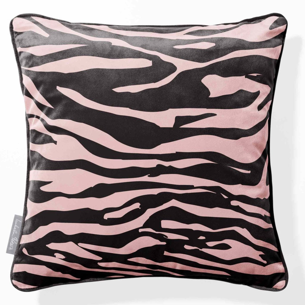 Zebra Print | Sustainable Velvet Cushion - Rosewater 40 x 40 cm Piped by Izabela Peters