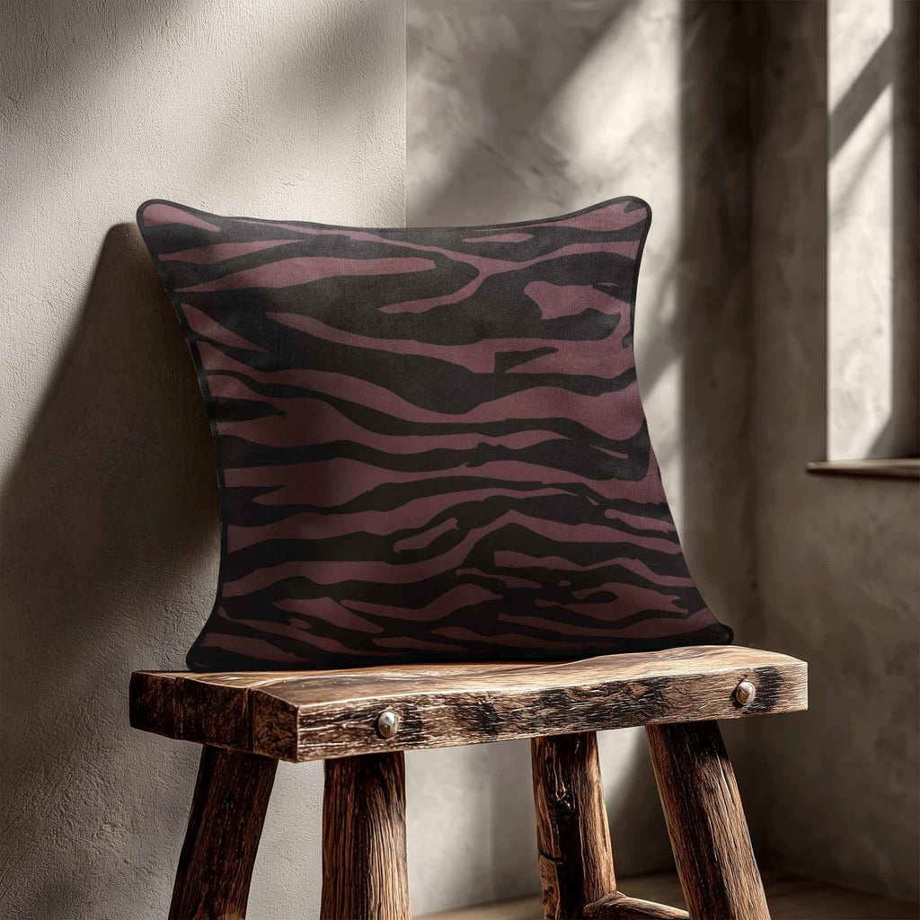 Zebra Print | Sustainable Velvet Cushion - Italian Grape 40 x 40 cm Piped by Izabela Peters