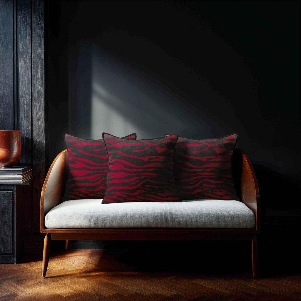 Zebra Print | Sustainable Velvet Cushion - Raspberry Red 40 x 40 cm Piped by Izabela Peters