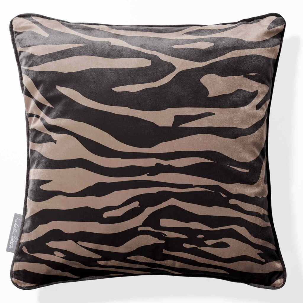 Zebra Print | Sustainable Velvet Cushion - Dovedale Stone 40 x 40 cm Piped by Izabela Peters