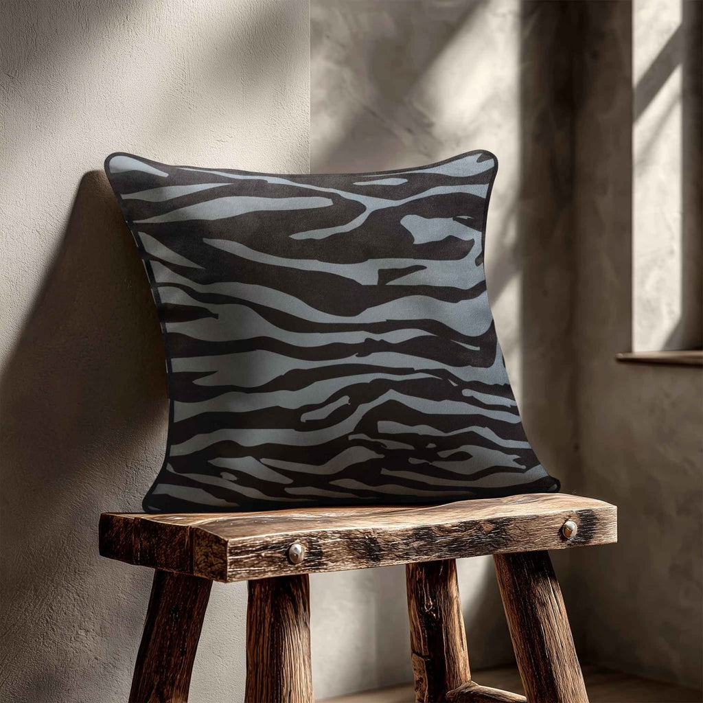 Zebra Print | Sustainable Velvet Cushion - French Grey 40 x 40 cm Piped by Izabela Peters