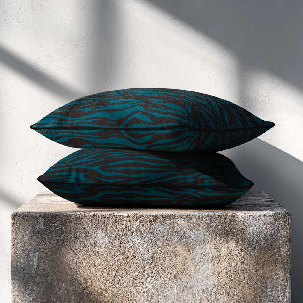 Zebra Print | Sustainable Velvet Rectangle Cushion - Teal 50 x 30 cm Piped by Izabela Peters