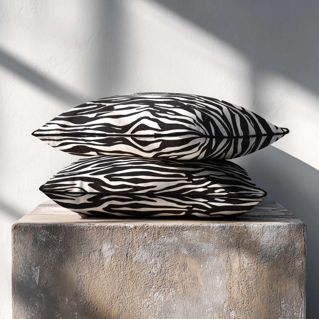 Zebra Print | Sustainable Velvet Rectangle Cushion - Black & White 50 x 30 cm Piped by Izabela Peters