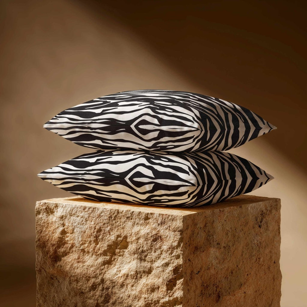 Zebra Print | Sustainable Velvet Rectangle Cushion - Black & White 50 x 30 cm Standard by Izabela Peters