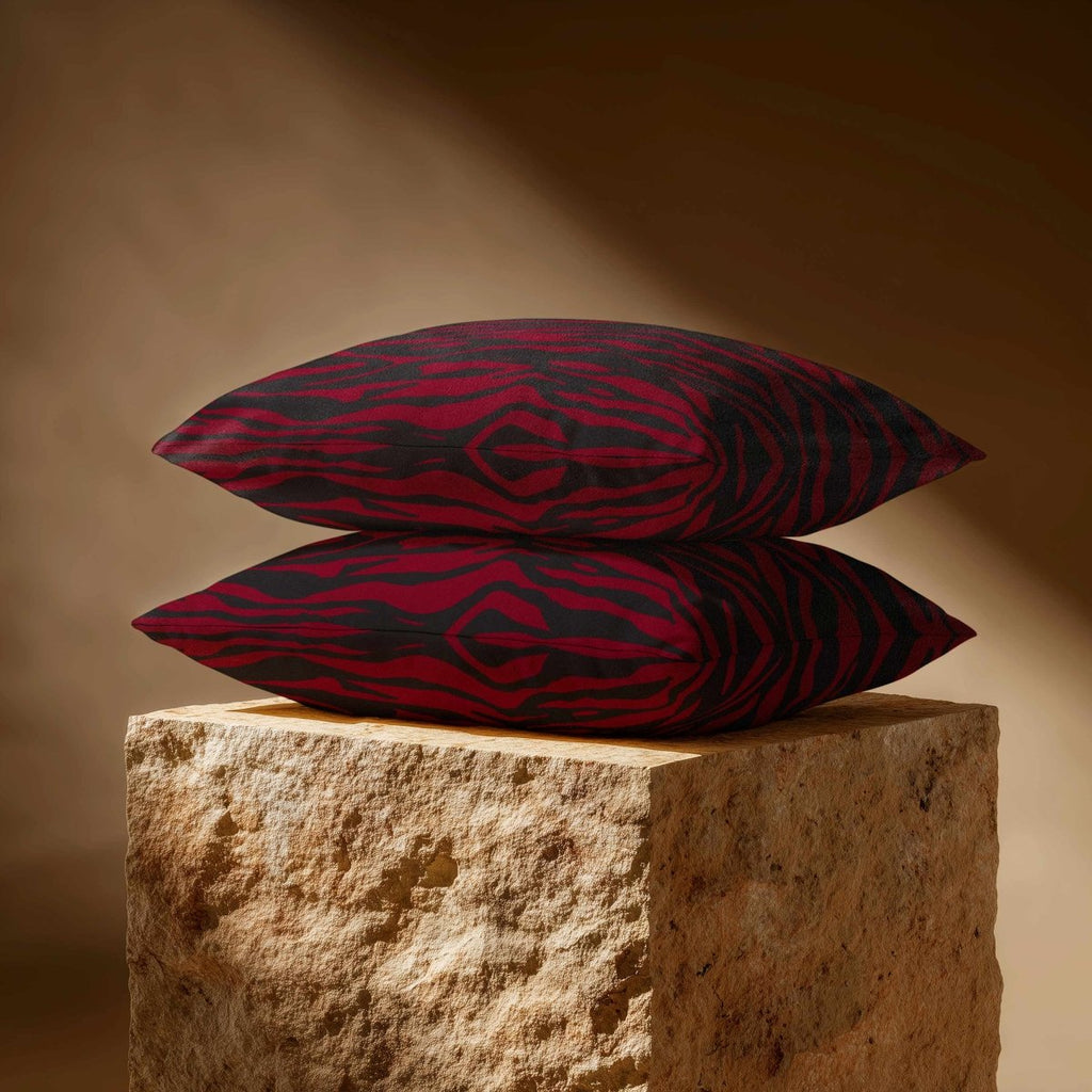 Zebra Print | Sustainable Velvet Rectangle Cushion - Raspberry Red 50 x 30 cm Standard by Izabela Peters