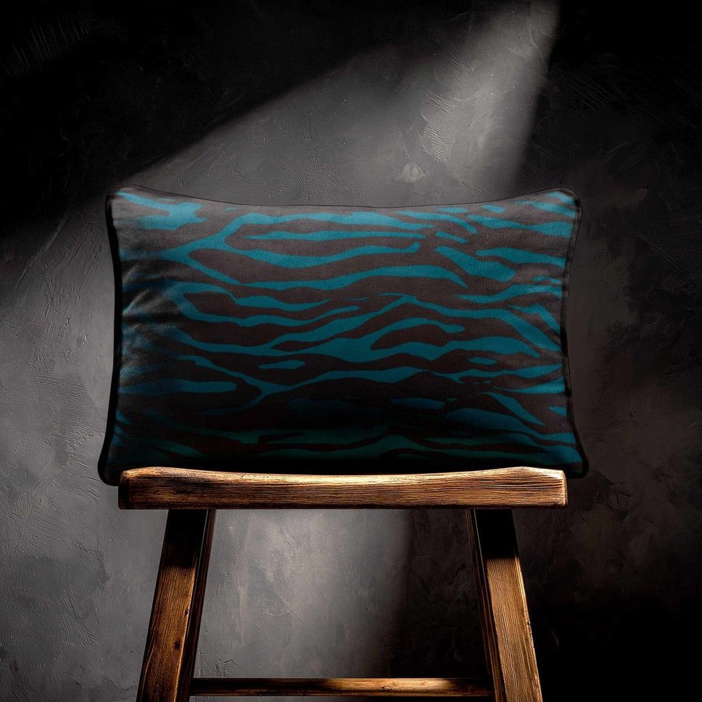 Zebra Print | Sustainable Velvet Rectangle Cushion - Teal 50 x 30 cm Piped by Izabela Peters