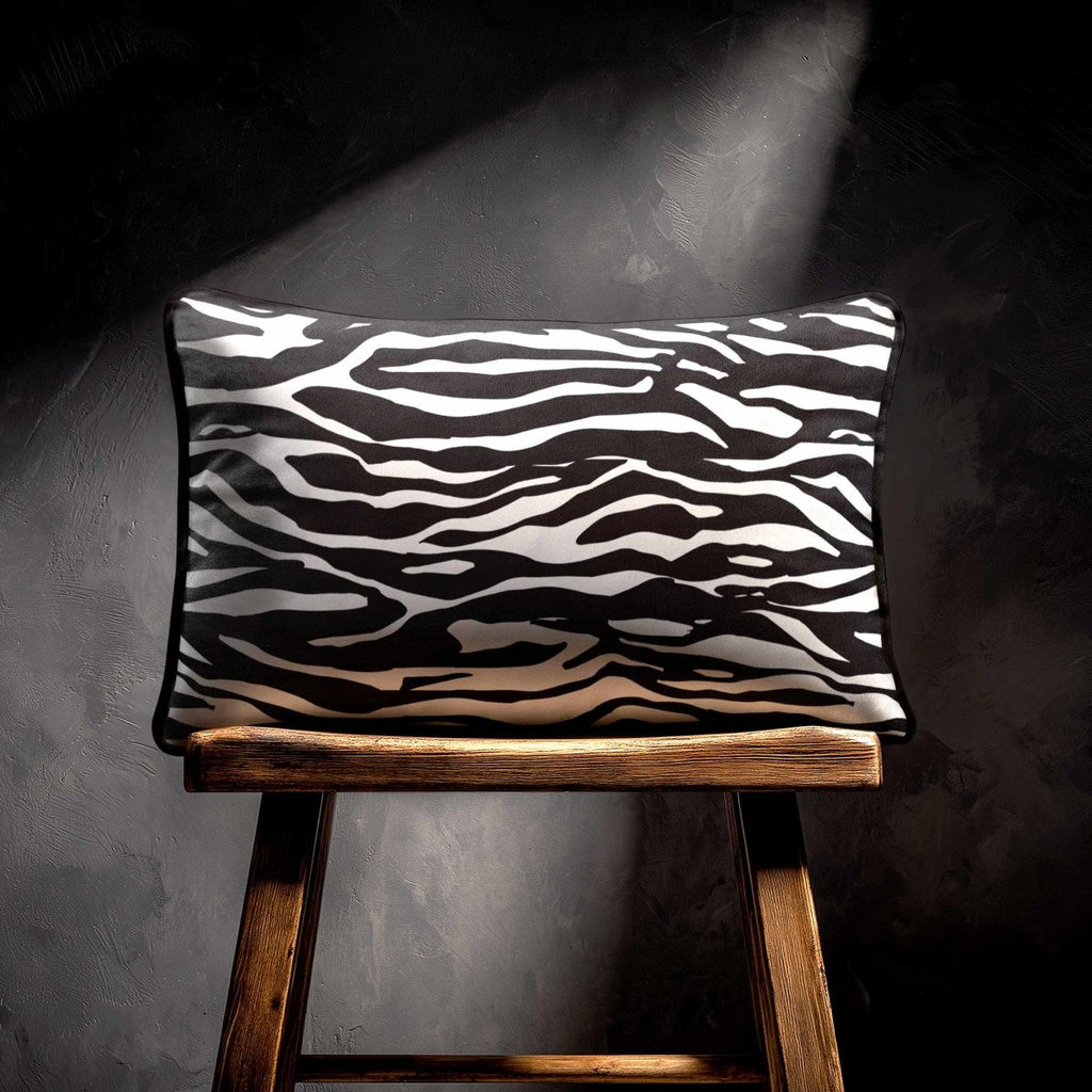 Zebra Print | Sustainable Velvet Rectangle Cushion - Black & White 50 x 30 cm Piped by Izabela Peters