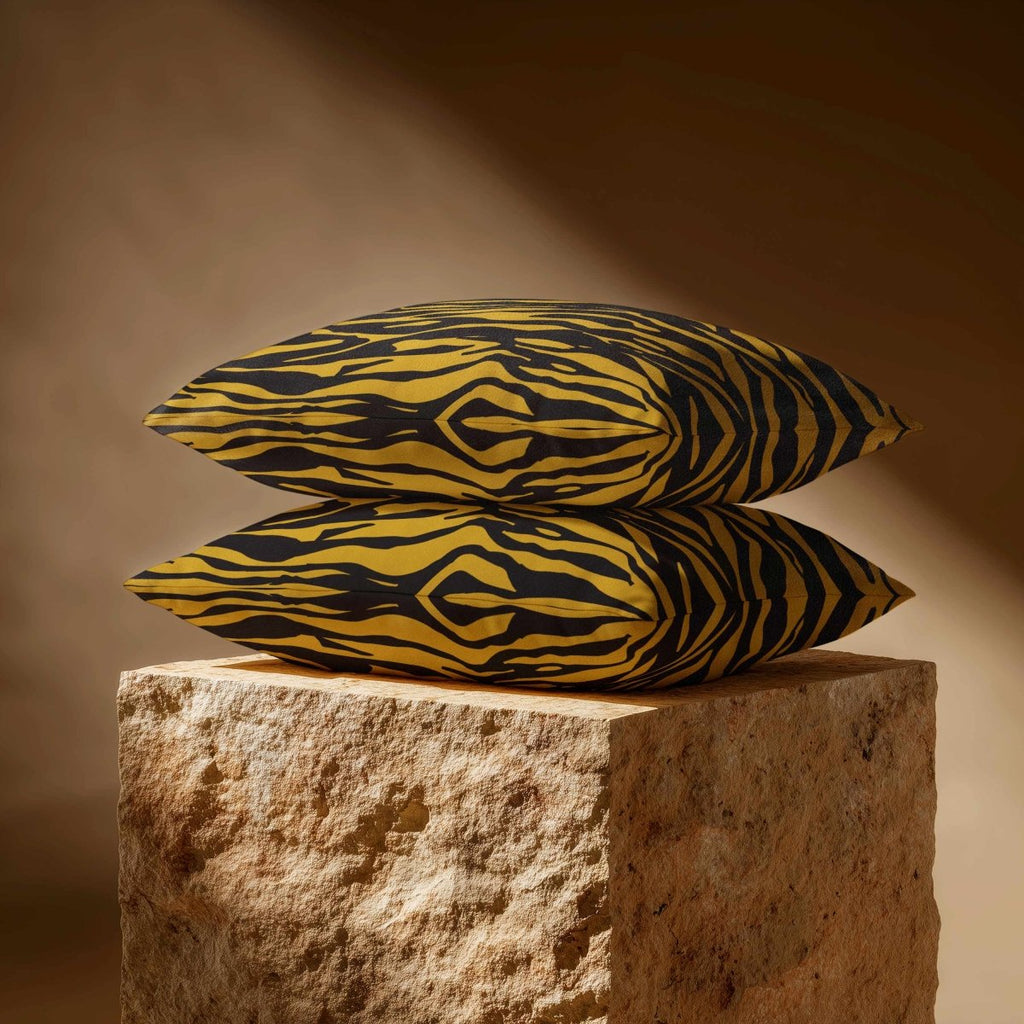 Zebra Print | Sustainable Velvet Rectangle Cushion - Mustard Ochre 50 x 30 cm Standard by Izabela Peters