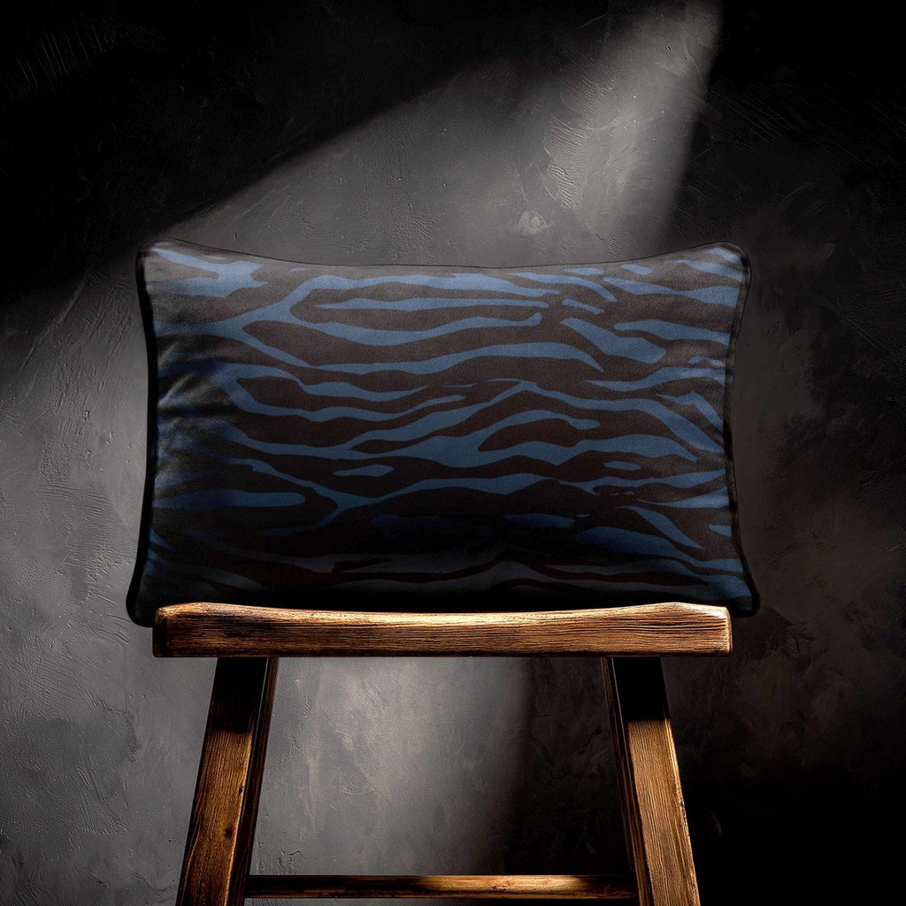 Zebra Print | Sustainable Velvet Rectangle Cushion - Petrol Blue 50 x 30 cm Piped by Izabela Peters