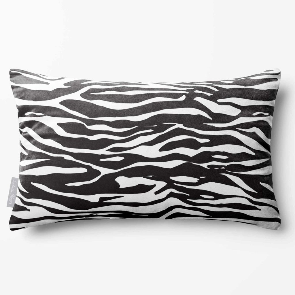 Zebra Print | Sustainable Velvet Rectangle Cushion - Black & White 50 x 30 cm Standard by Izabela Peters