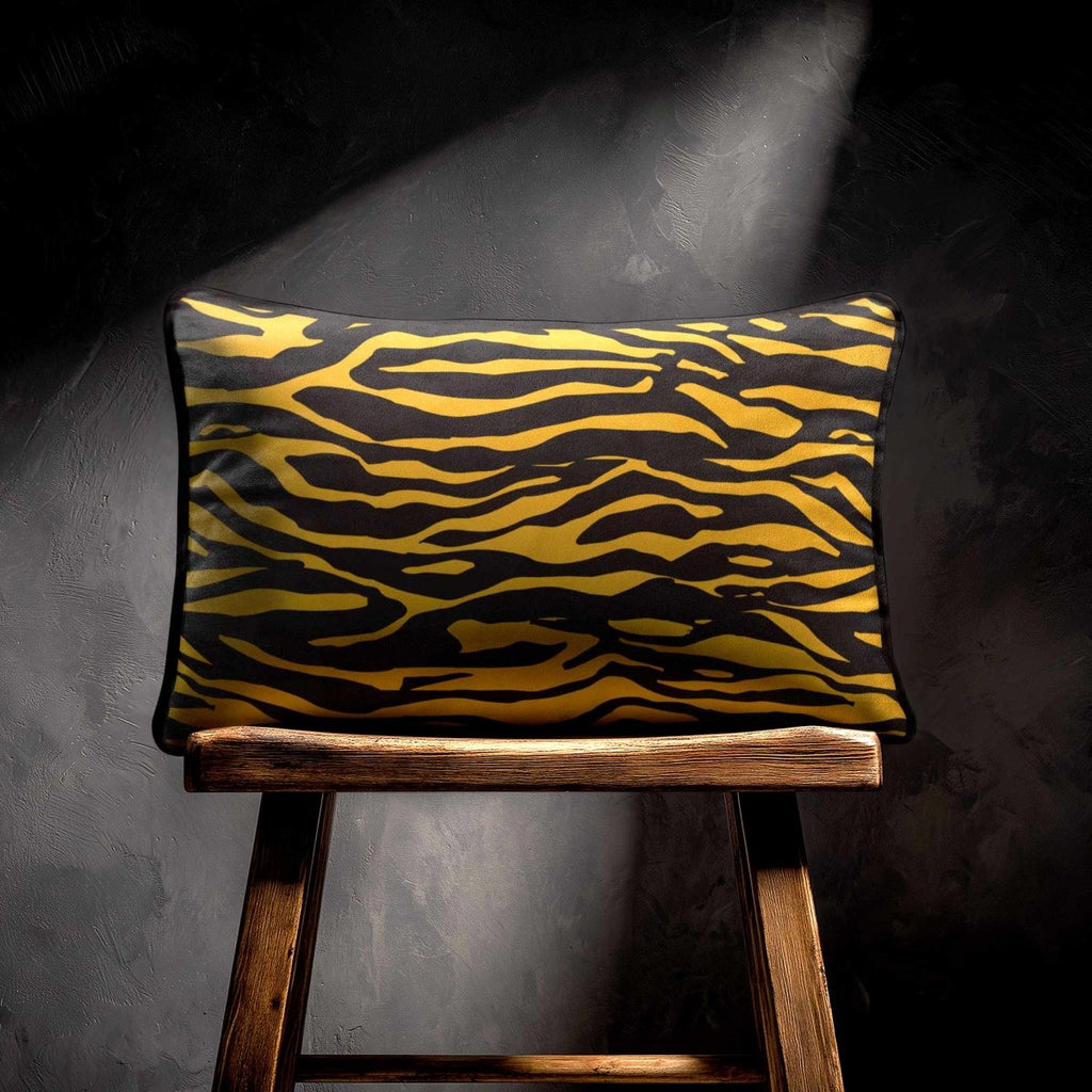Zebra Print | Sustainable Velvet Rectangle Cushion - Mustard Ochre 50 x 30 cm Piped by Izabela Peters