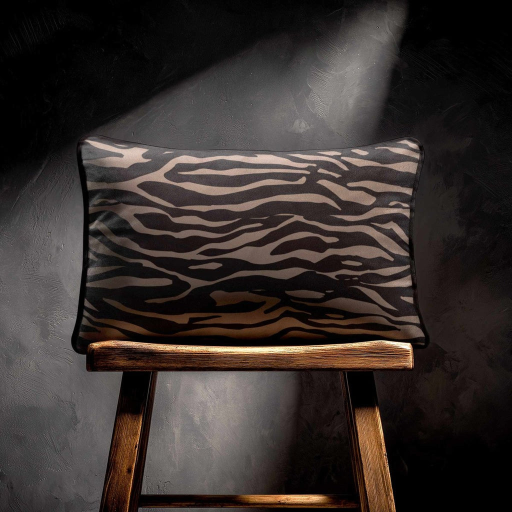 Zebra Print | Sustainable Velvet Rectangle Cushion - Dovedale Stone 50 x 30 cm Piped by Izabela Peters
