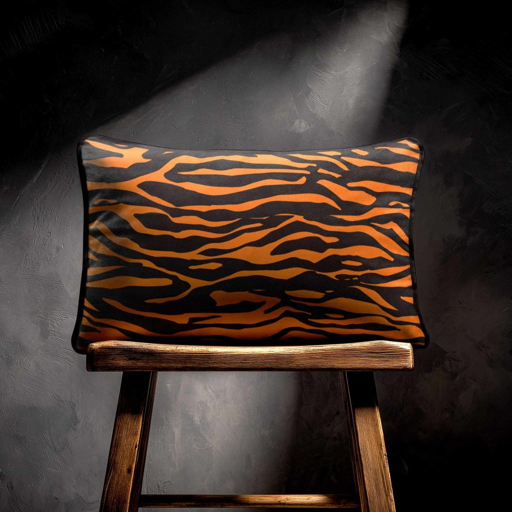 Zebra Print | Sustainable Velvet Rectangle Cushion - Orange 50 x 30 cm Piped by Izabela Peters
