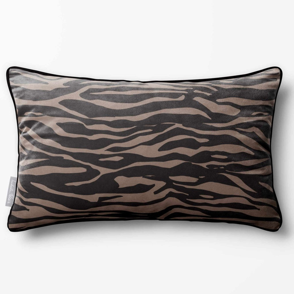 Zebra Print | Sustainable Velvet Rectangle Cushion - Dovedale Stone 50 x 30 cm Piped by Izabela Peters