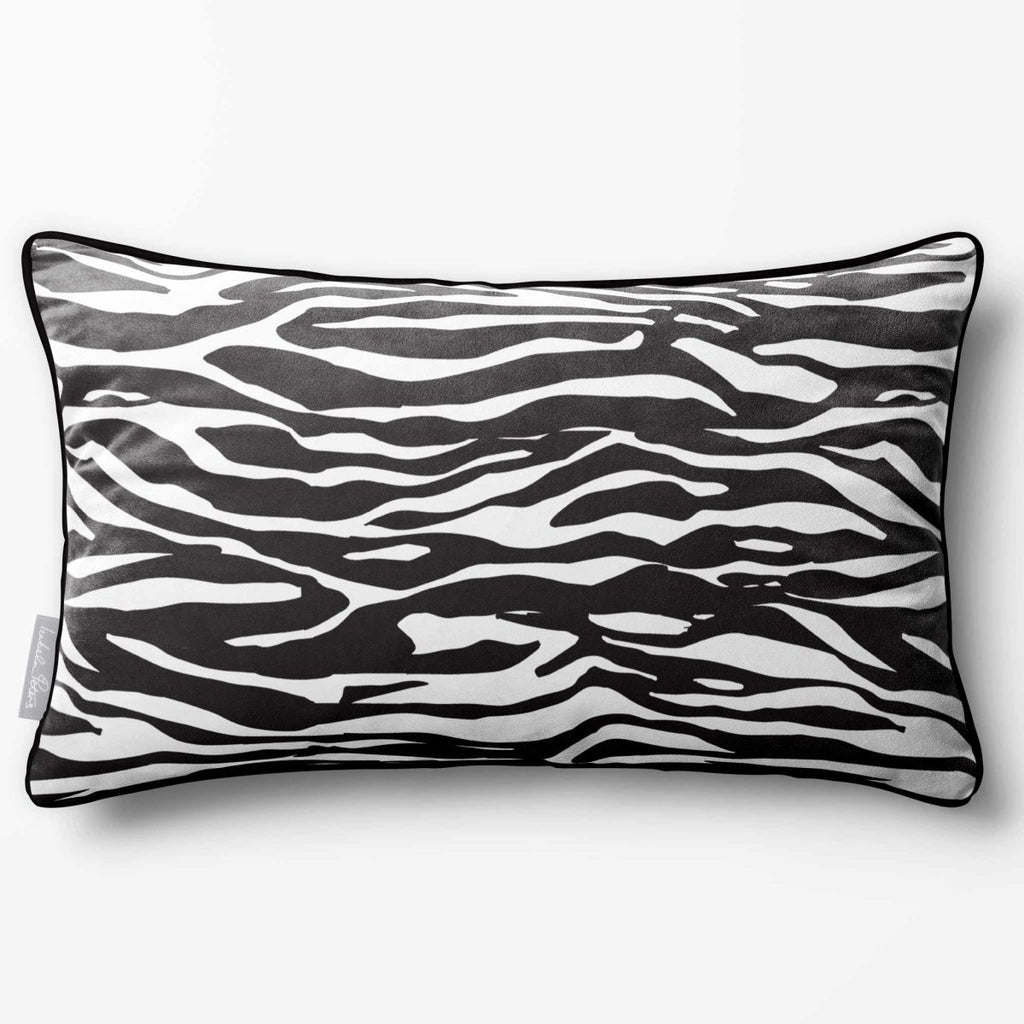 Zebra Print | Sustainable Velvet Rectangle Cushion - Black & White 50 x 30 cm Piped by Izabela Peters
