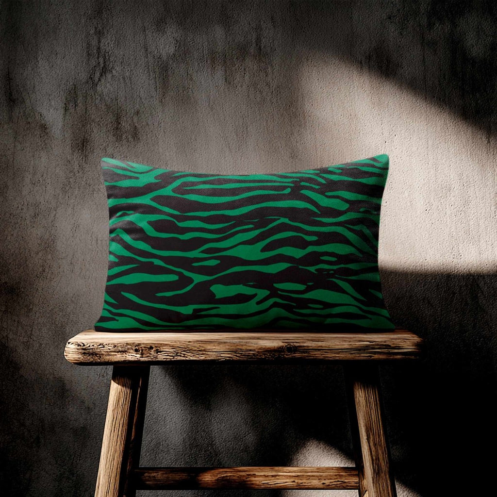 Zebra Print | Sustainable Velvet Rectangle Cushion - Emerald Green 50 x 30 cm Standard by Izabela Peters